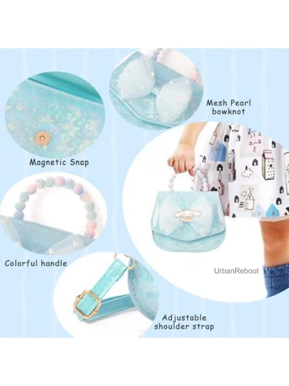 Adjustable Crossbody Purse Bow Pearl Iridescent Party Dress Up